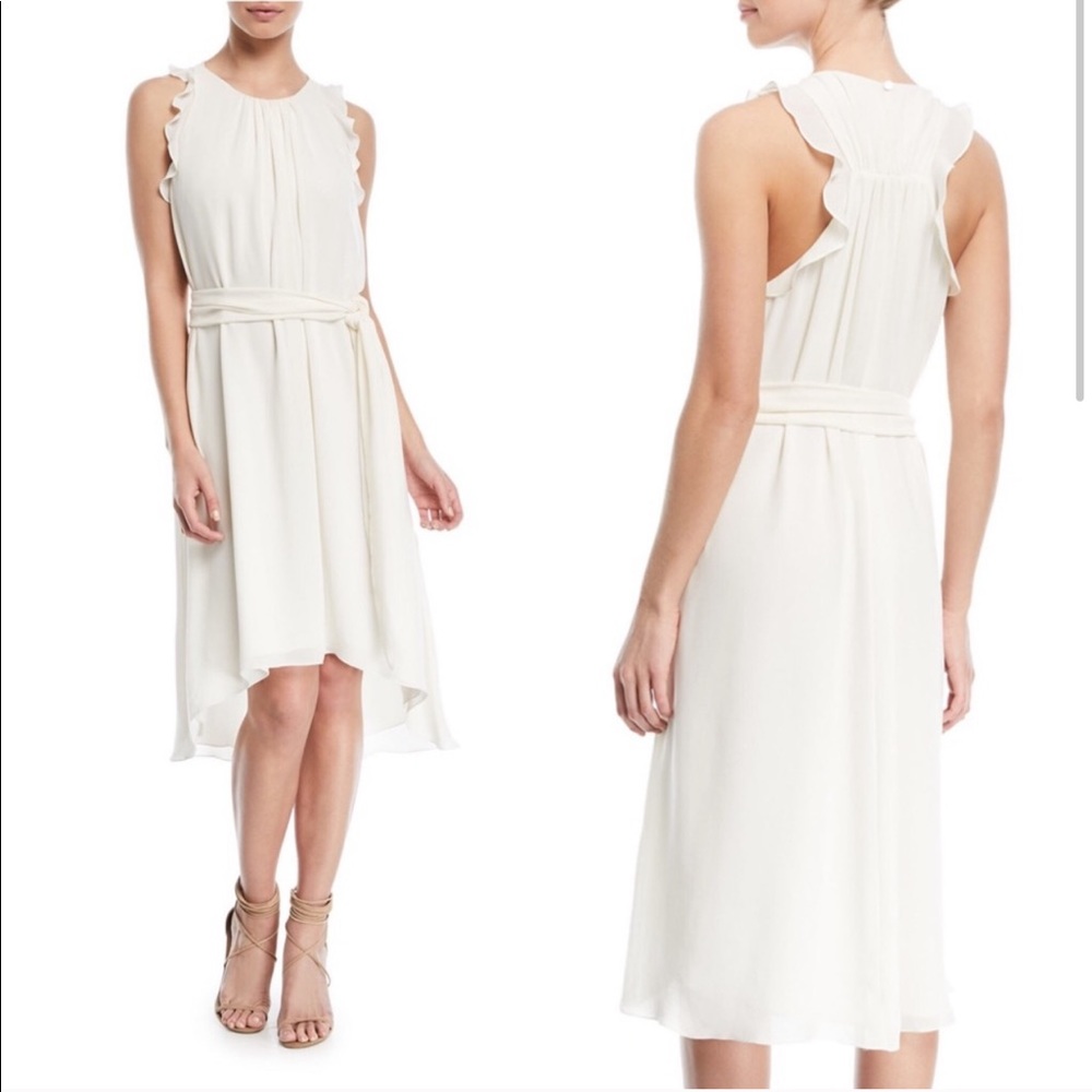 Halston Heritage Flounce Sleeve Dress Cream